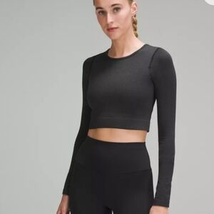 Lululemon Ebb to Street Long Sleeve Shirt Crop Top Womens Size 2 Gray Black